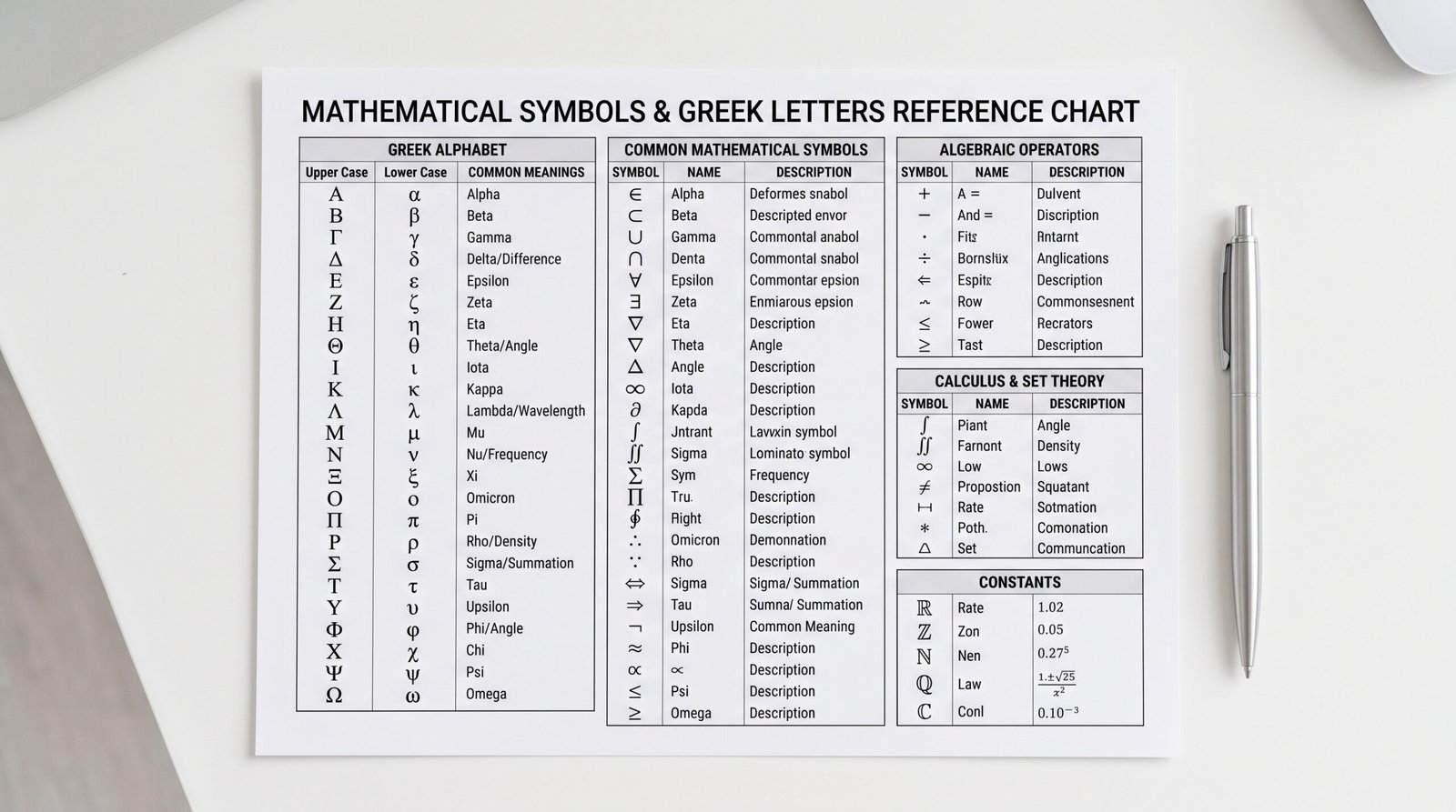Reference chart displaying 50+ supported mathematical symbols