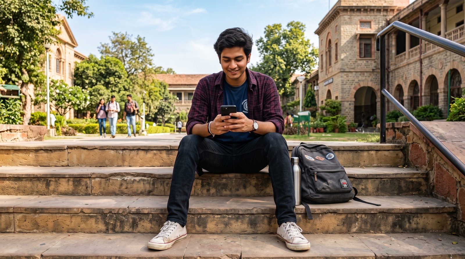 Student using AMS Font Converter on mobile phone